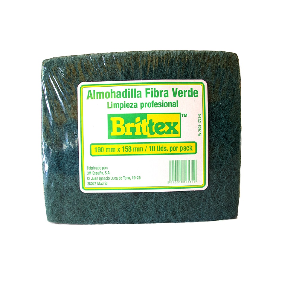 3M™ Brittex™ Almohadilla Fibra, Verde, 190 mm x 158 mm, (8 Packs de 10 Unidades en cada Caja)